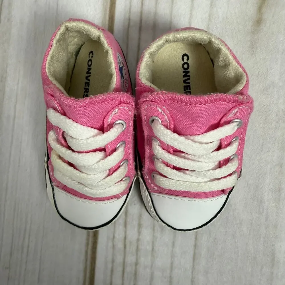 Converse All Star Crib Shoes Toddler Infant Pink Canvas Lace Up Sneakers Size 1